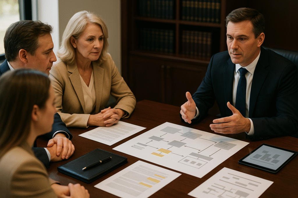 Family learning intentionally defective grantor trust strategies for estate freeze and tax-free wealth transfer during planning consultation