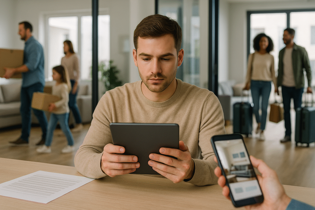 Comparison of long-term rental family move-in versus short-term vacation rental guest arrivals with investor deciding strategy