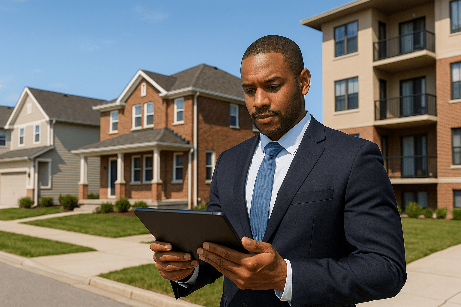 Professional investor analyzing types of investment properties including residential and multi-family options for wealth-building portfolio diversification strategy