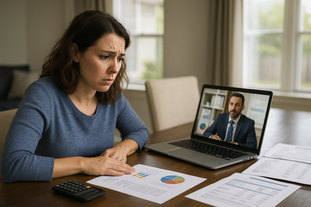 Homeowner reviewing escrow account statement and shortage notification with mortgage servicer