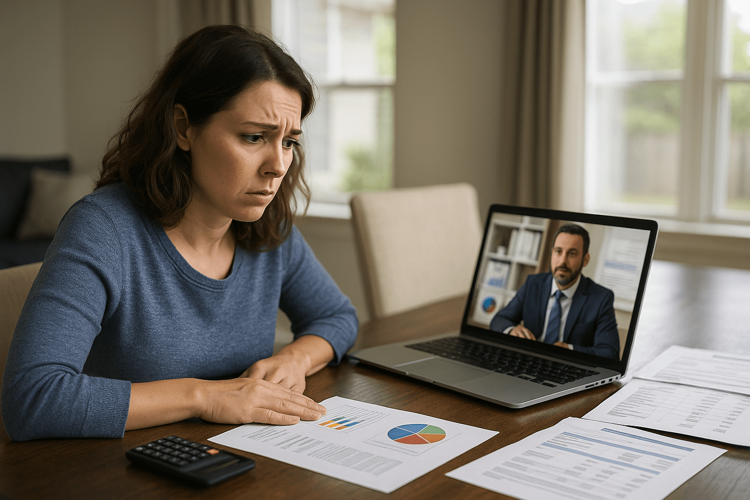 Homeowner reviewing escrow account statement and shortage notification with mortgage servicer