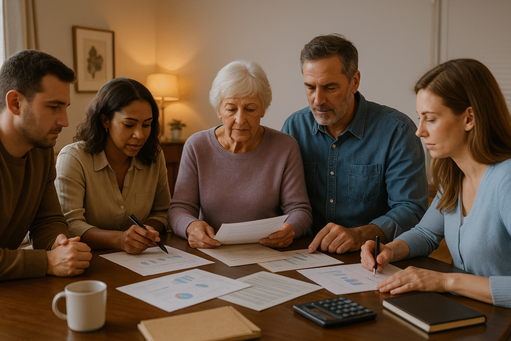 Multigenerational family discussing reverse mortgage estate planning together