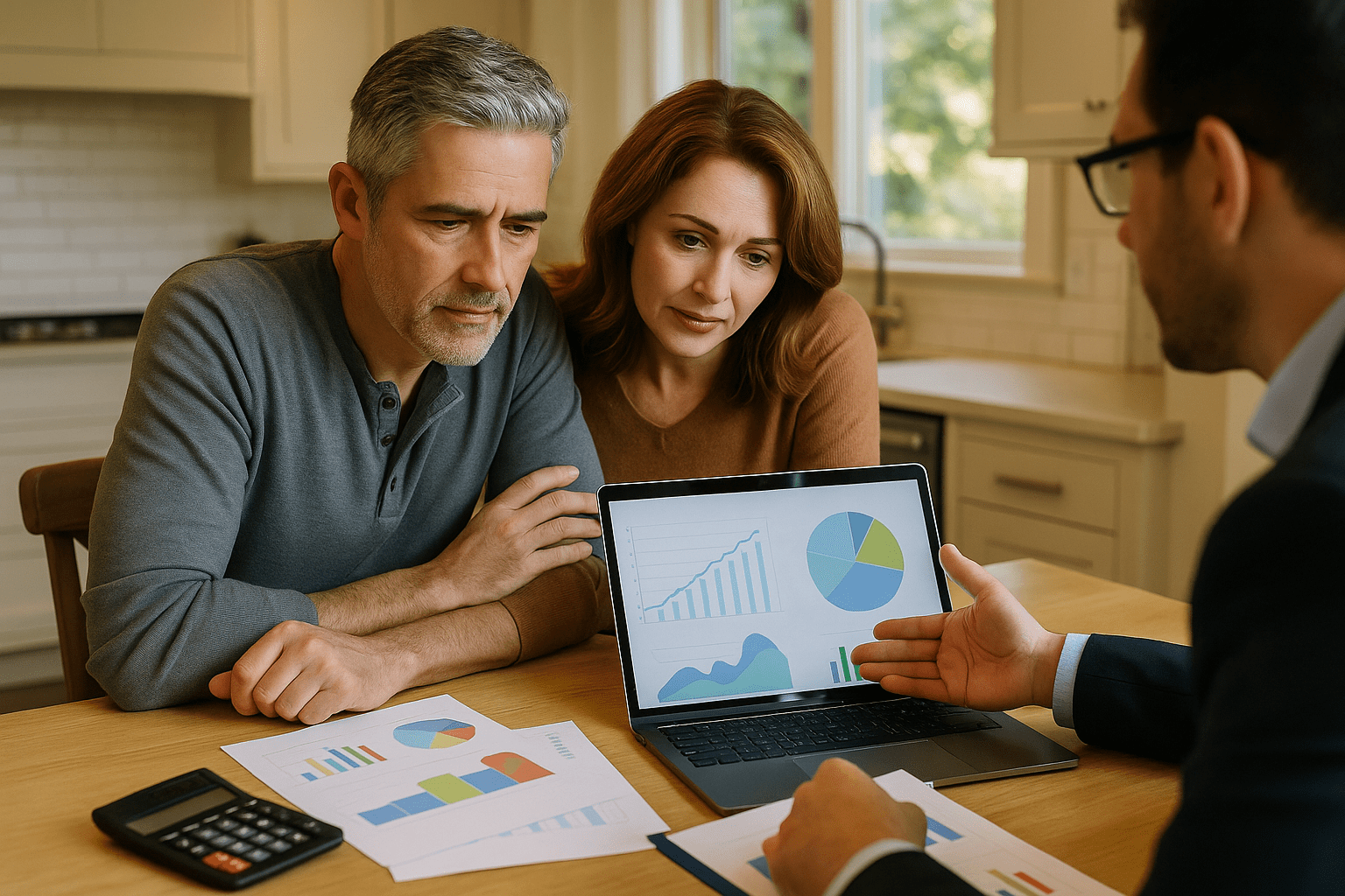 Homeowners analyzing mortgage payoff opportunity cost with financial advisor