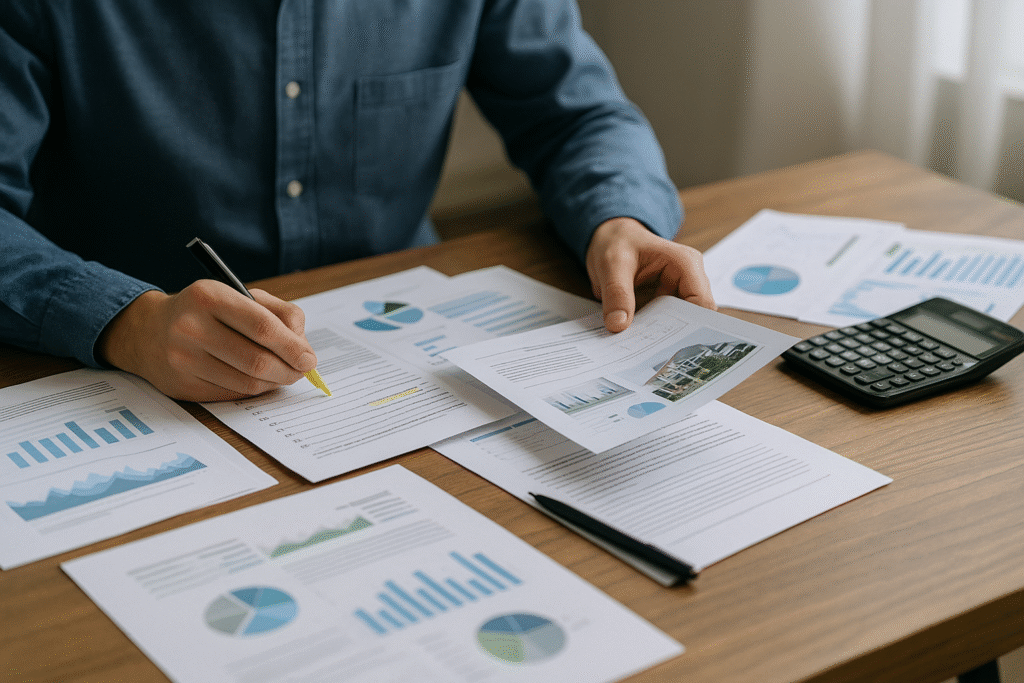 Investor working through comprehensive real estate due diligence checklist reviewing syndication documents before committing capital