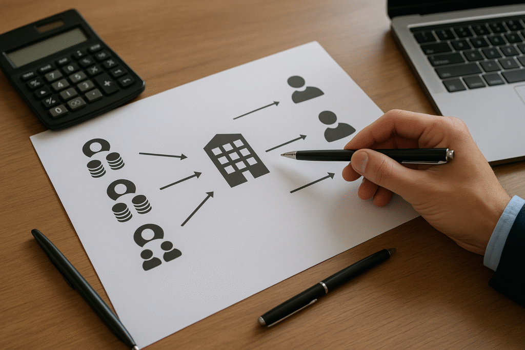 Partnership structure showing capital partners roles and relationships between limited partners and general partners