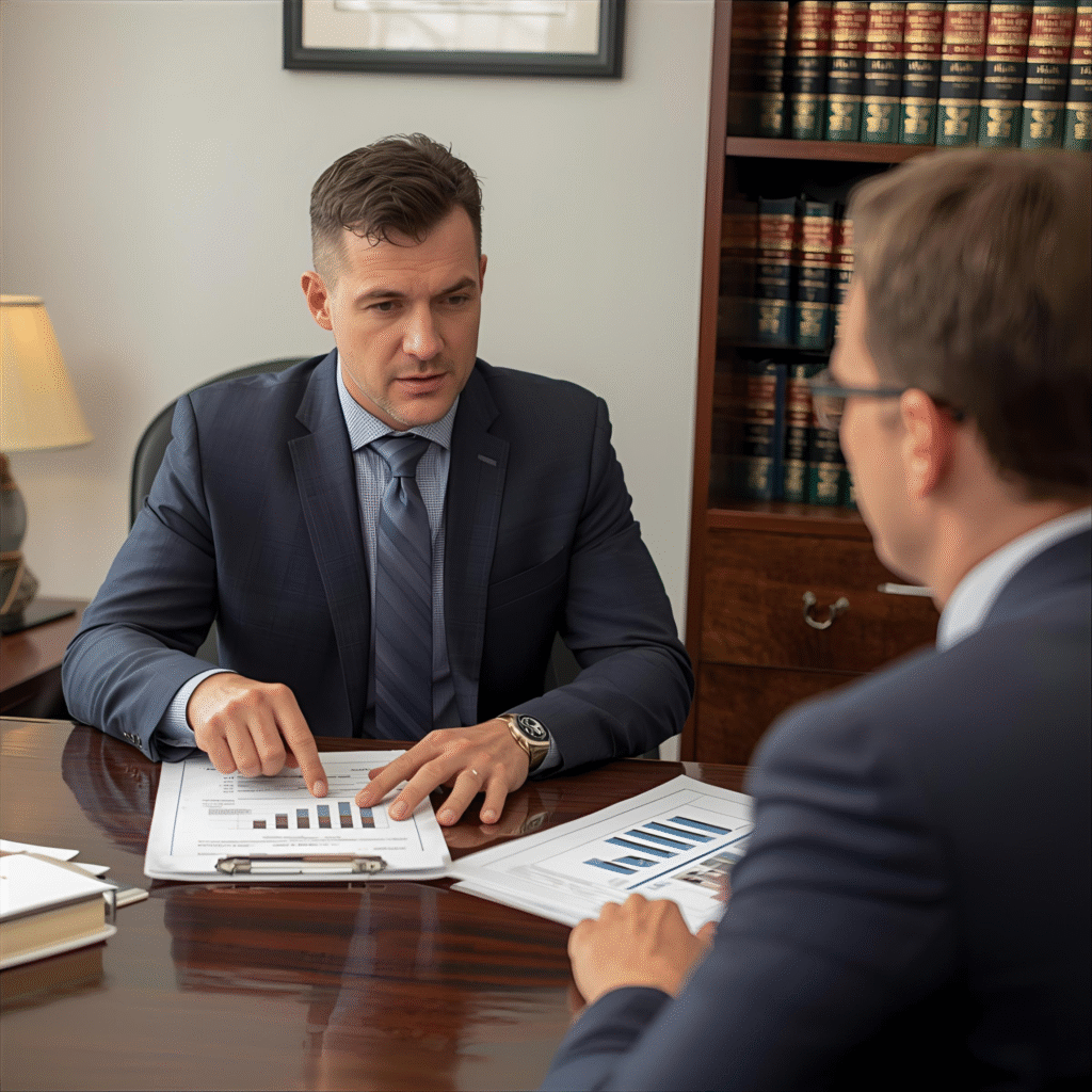 First-time real estate investor reviewing LLC formation documents and asset protection strategies with attorney